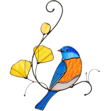 Gift Birds Handmade Stained Glass Suncatcher Royal Bluebird Window Hanging