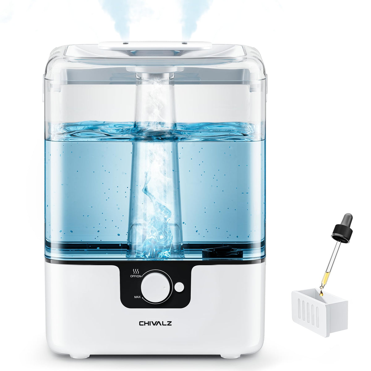 CHIVALZ Humidifiers for Bedroom Large Room, 6L Cool Mist Top Fill Humidifier with Essential Oil Diffuser, 26dB Quiet Ultrasonic Humidifier for Baby Nursery Plants, 50H Runtime Night Light 1 Pack White
