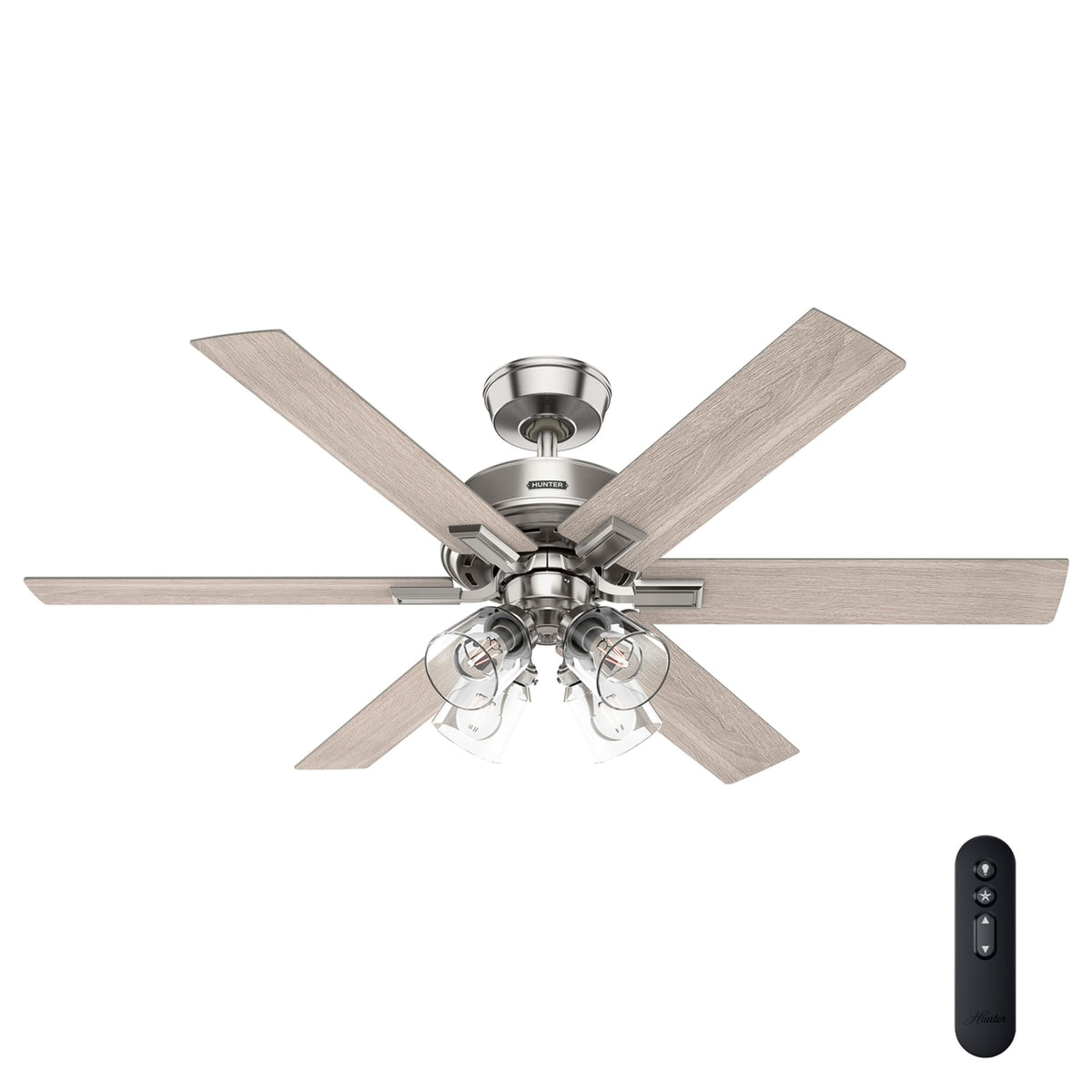 Hunter Fonthill Indoor Ceiling Fan With Light, Remote, 52-inch, Fresh White, Fast Install, 6-speeds (Brushed Nickel)