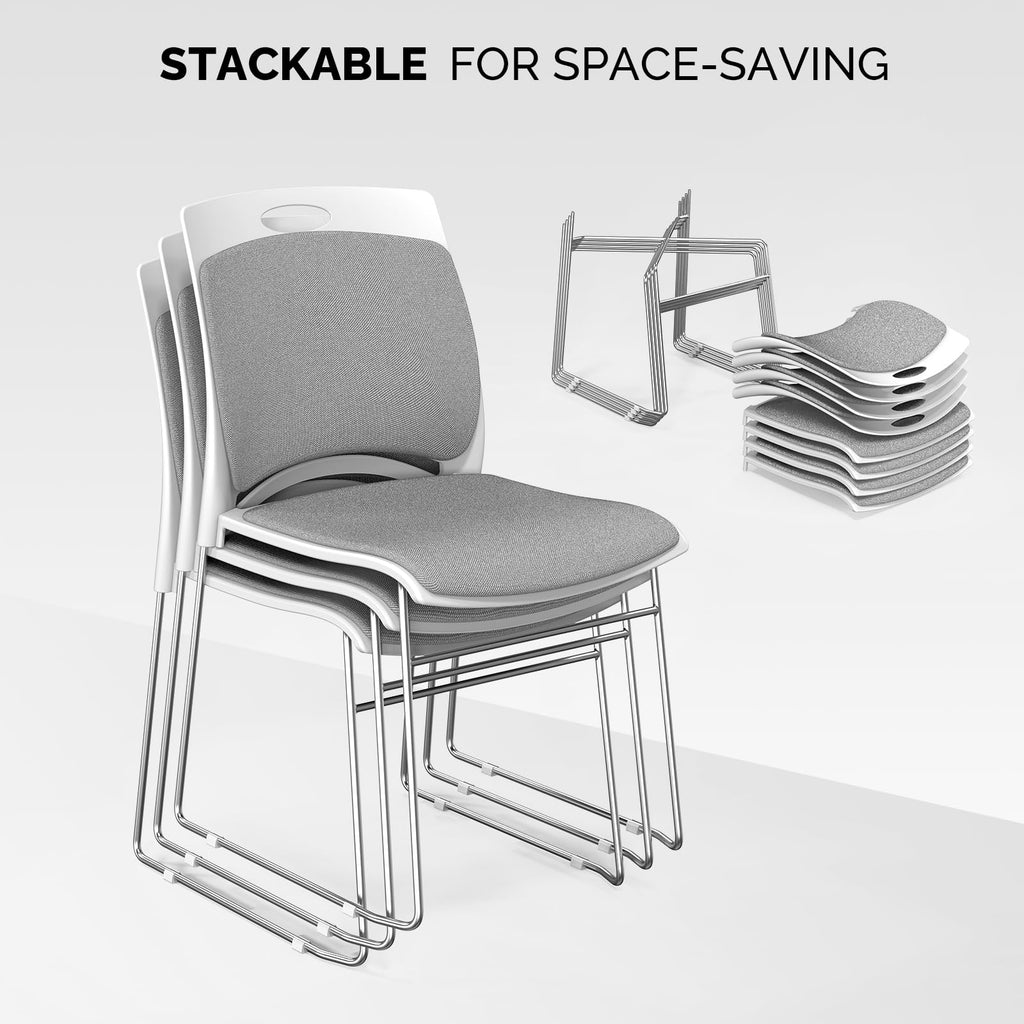 Vingli Stackable Plastic Mesh Padded Chairs for Office Set of 20, Grey, 20 Pack