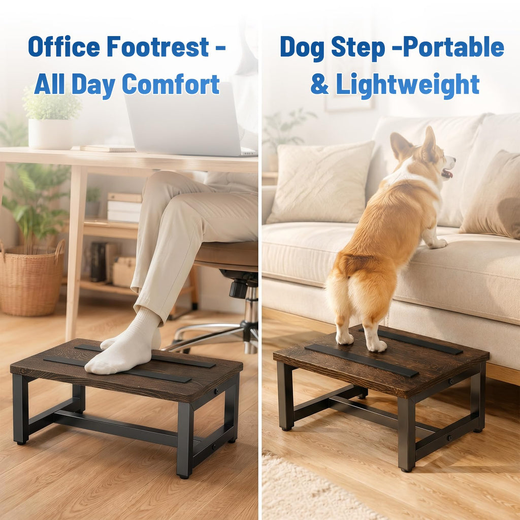 Leketree Wooden Step Stool for Adults, Heavy Duty Stepping Stool with Non-slip Rubber Feet & Adjustable Feet, Bed Steps for High Beds,