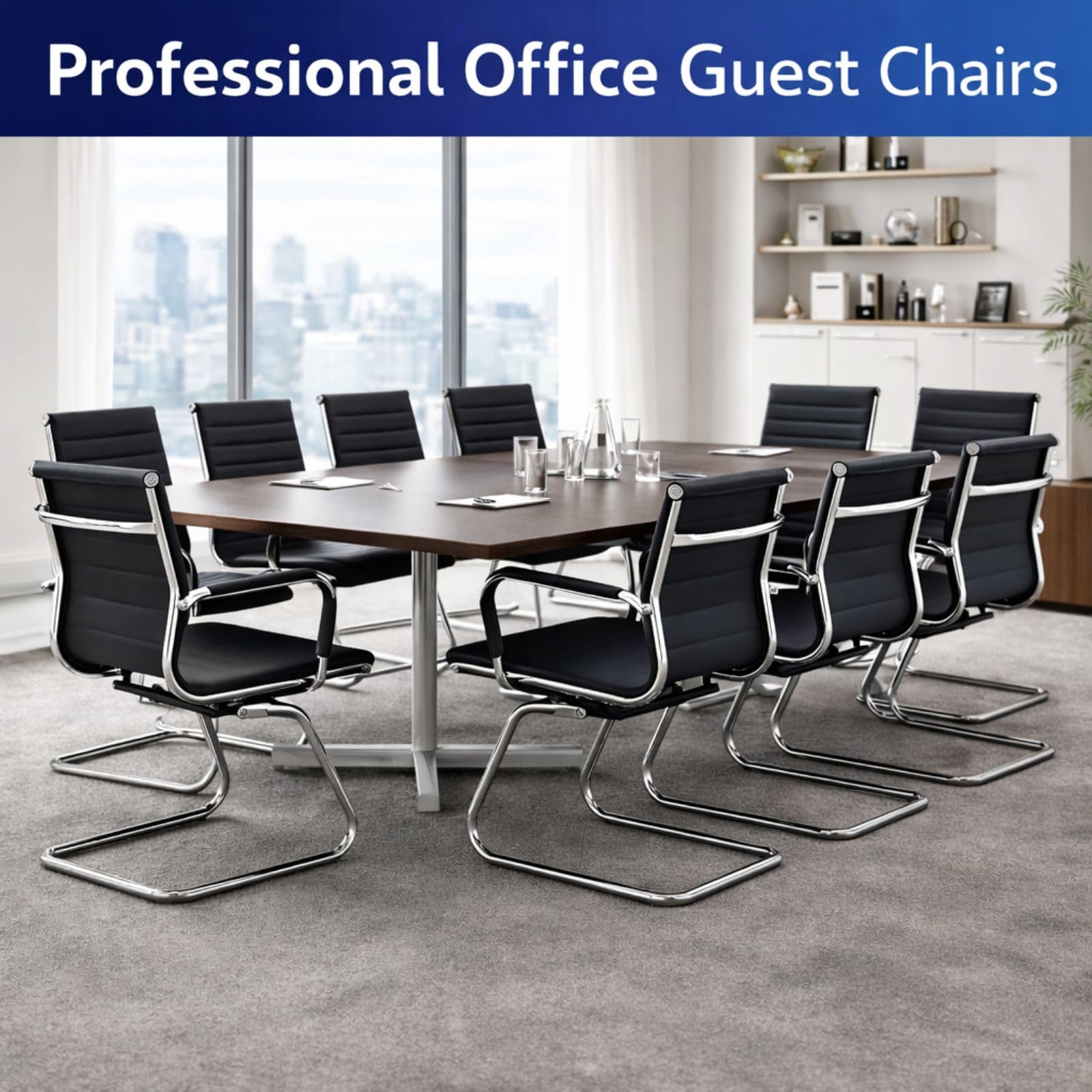 Dm Furniture Conference Room Chairs Set of 6, Waiting Room Chairs with Arms, Faux Leather Reception Chairs No Wheels, Office Guest Chairs with