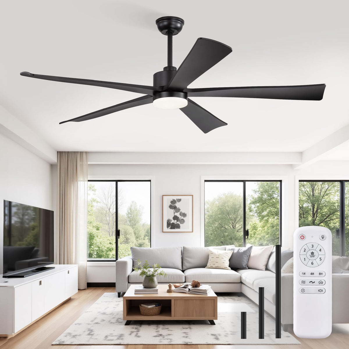 Fanbulous 60 Inch Ceiling Fans with Lights and Remote, Black Modern Ceiling Fan with 6 Speeds & 3CCT,Bright LED Light,Reversible Quiet DC Motor for Bedroom,Living Room