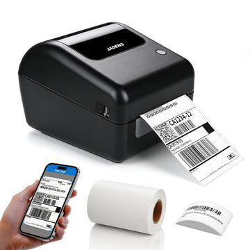 Bluetooth Thermal Shipping Label Printer with Built-in Label Bin, Wireless 4x6 Label Printer for iPhone, Android, Windows & Mac, Includes 50 Labels, Works with USPS, UPS, Amazon, Etsy, Shopify, Black