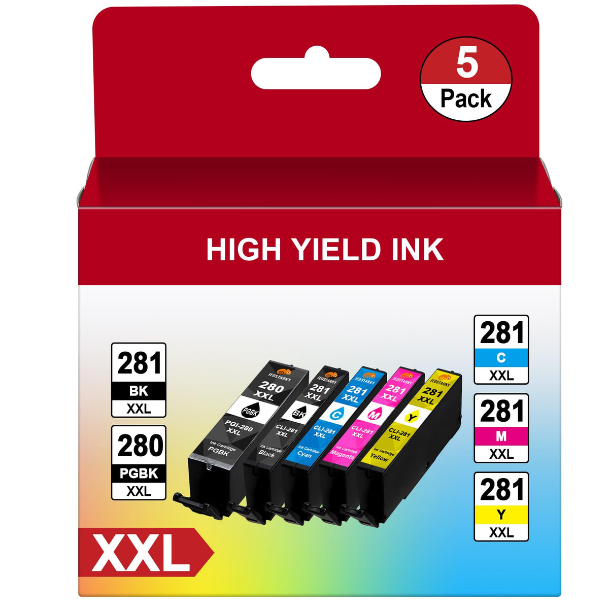 PGI-280XXL CLI-281XXL Compatible for Canon 280 281 Ink Cartridges Replacement for Canon TR8620a Ink Cartridges Works with TR8620a TR8520 TR8620 TS9120 TS702a TS9520a TS9521Ca (5 Pack)