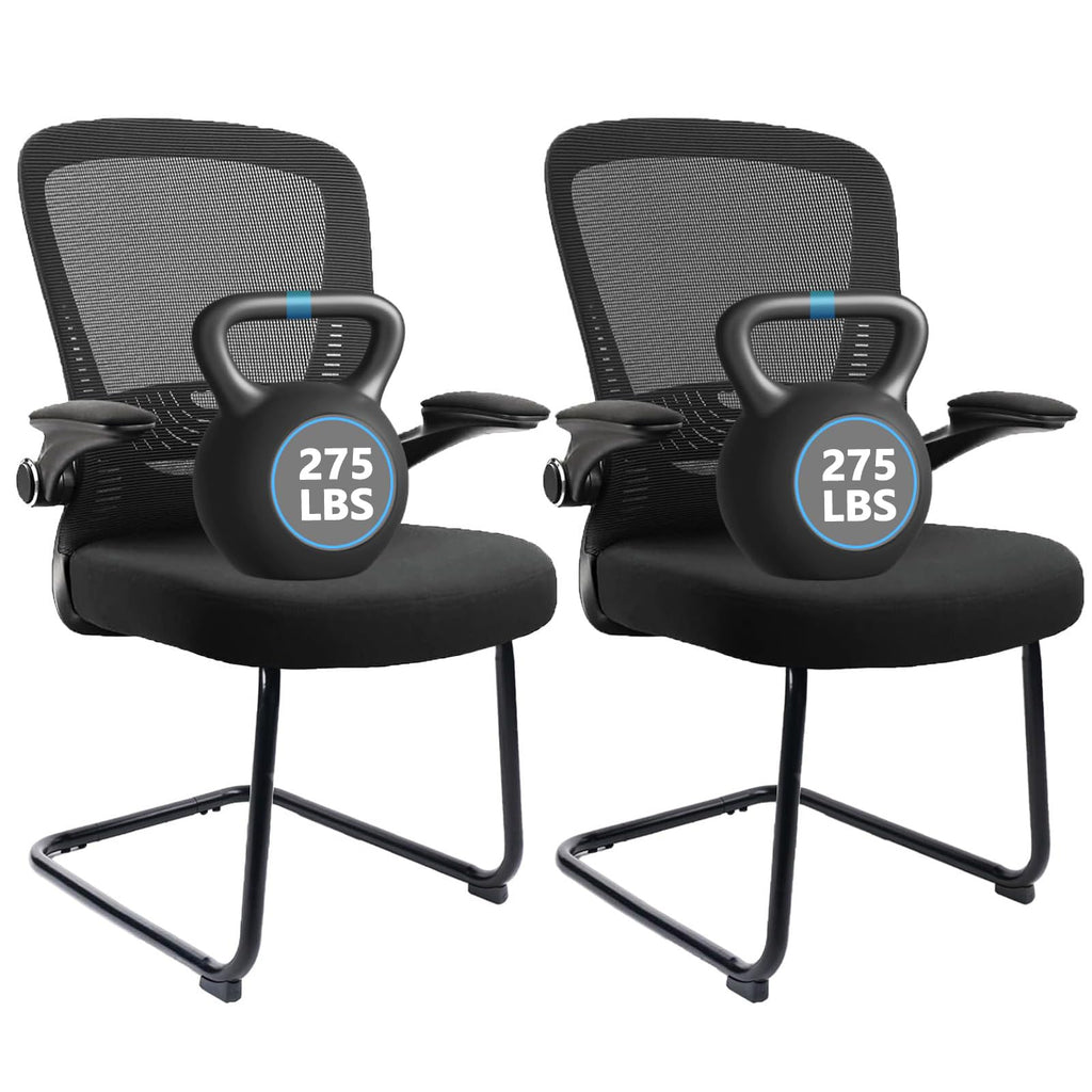 Clatina Office Guest Chair Sled Base, Ergonomic Mesh Desk Chair Adjustable Lumbar Support and Flip Up Arms, Office Guest & Reception Chairs No