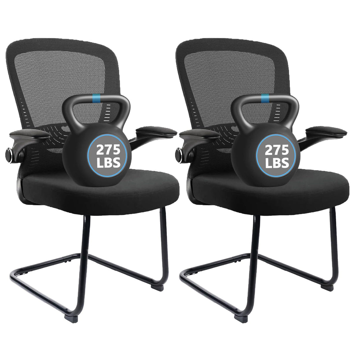 Clatina Office Guest Chair Sled Base, Ergonomic Mesh Desk Chair Adjustable Lumbar Support and Flip Up Arms, Office Guest & Reception Chairs No