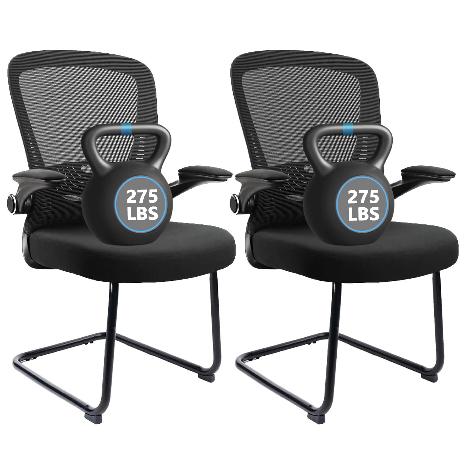 Clatina Office Guest Chair No Wheels, Ergonomic Mesh Desk Chair Adjustable Lumbar Support and Flip Up Arms, Sled Base for Office Guest &
