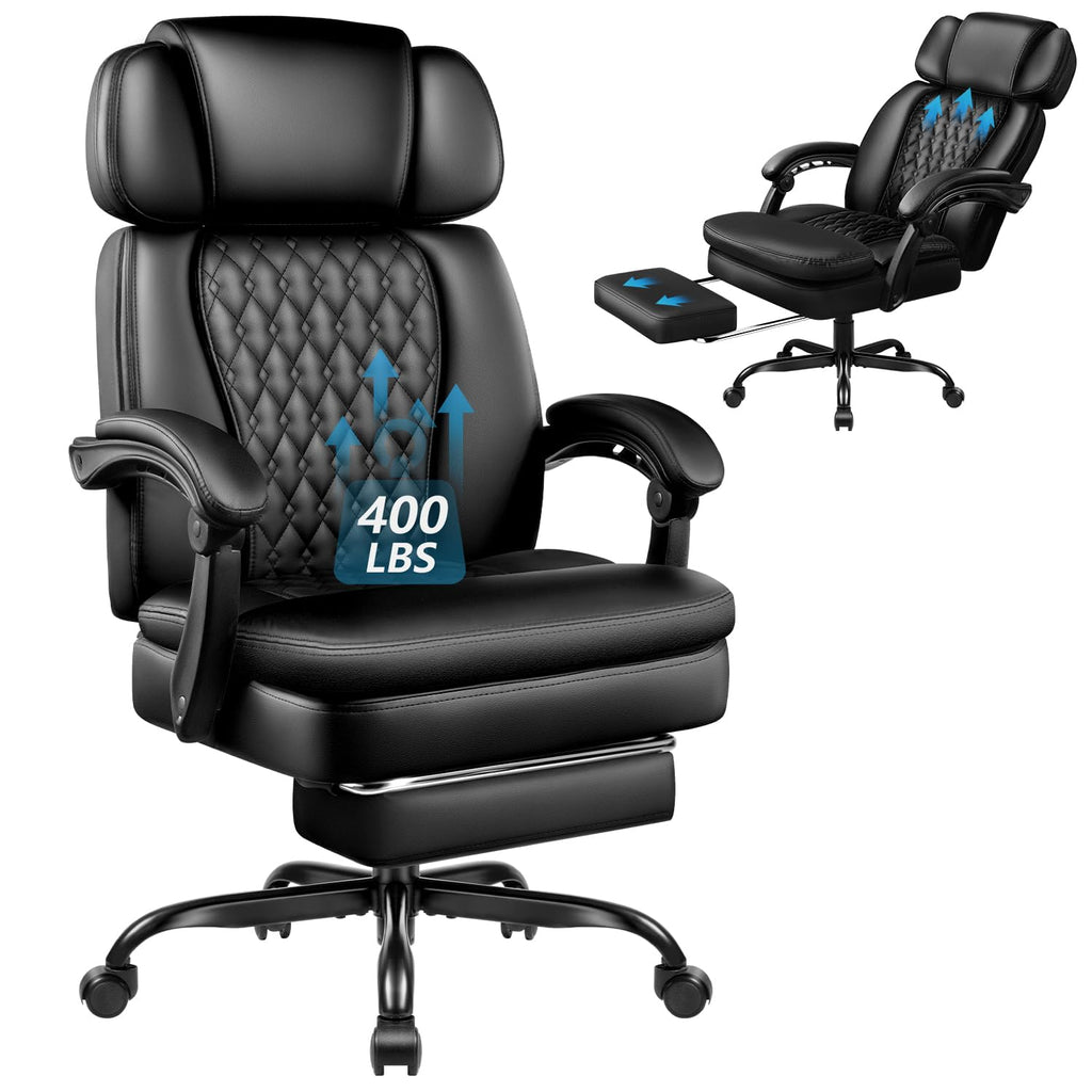 Vendorz Office Chair with Foot Rest 400lbs, High Back Leather Office Chair Big and Tall, Heavy Duty Ergonomic Executive Desk Chair for Home