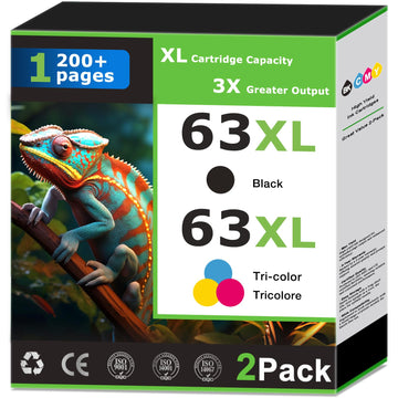63XL Ink Cartridges Replacement for HP 63 Ink Cartridges Combo Pack Compatible with HP Printer Deskjet 3630 3634 1112 Envy 4510 4520 Officejet 4650 5258 5200 3830 5255 4655 4652 2-Pack Black Tri-Color