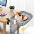 Pawow X-Large Cat Desk Bed - 90° Foldable Space-Saving Cat Beds, 2 Washable Covers (Faux Rabbit Fur & Cool Mesh), Heavy-Duty Frame Supports 40lbs, Easy Install Pet Perch for Office & Game Tables