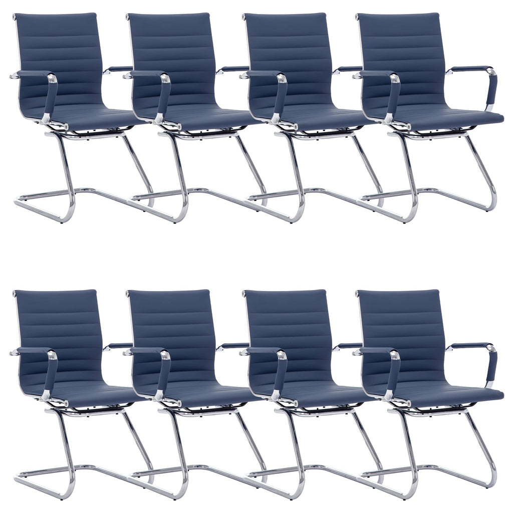 Dm Furniture Office Desk Chair Set of 8,no Wheels Pu Leather Computer Chairs Mid Back Guest Chairs with Seld Base for