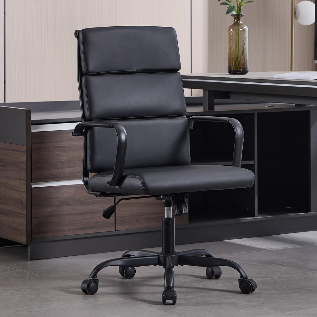 Haranuo Office Chair, Ergonomic Executive Conference Room Chairs, Ribbed Leather Desk Chair with Lumbar Support, Adjustable Height Mid-back