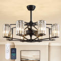 36" Large Crystal Fandelier Dimmable 6-Light Vintage Flush Mounted Chandelier Ceiling Fan Black Ceiling Fans with Lights and Remote for Dining Living Room Kitchen
