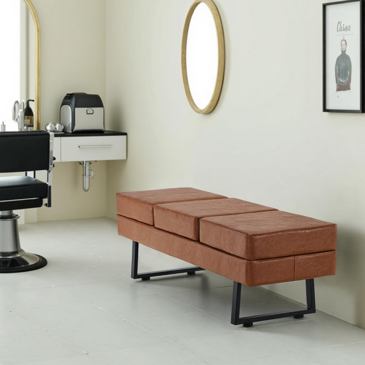 Barberpub Waiting Room Chairs, Heavy Duty Office Guest Reception Bench, Faux Leather Upholstered Lobby Chairs for Salon, Conference Room 7008
