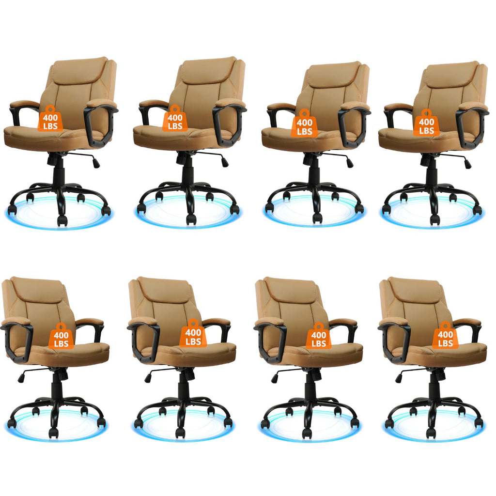 Clatina Brown Office Computer Chair Pu Leather Executive Swivel Adjustable Height Chairs with Upholstery Fixed Armrest Mid-back Leather Thick