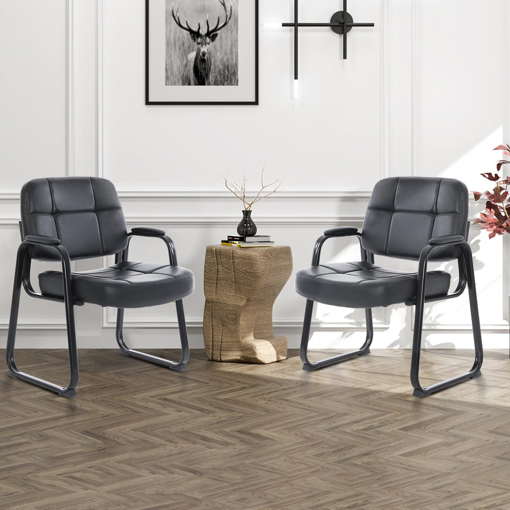 Clatina Set of 4 Big & Tall 400 Lbs Waiting Room Guest Chair, Leather Office Reception Chair No Wheels with Backrest Wide Seat and Padded Arms