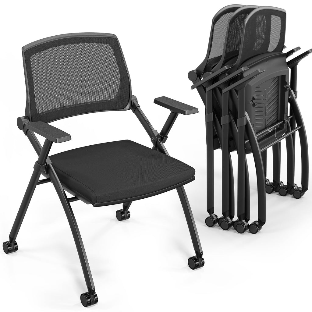 Vingli 4 Pack Stackable Conference Room Chairs with Wheels, Folding Office Chair with Rebound Back, Padded Seat for Training Room, Guest,