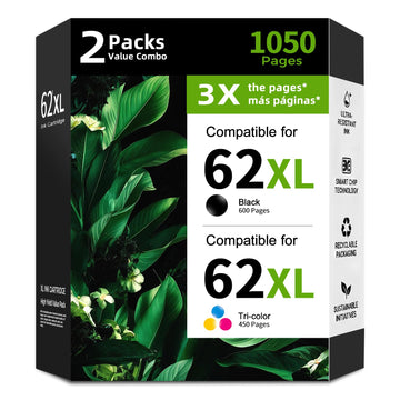 62XL Ink Cartridge Black Color (2 Pack) Replacement for HP 62 XL HP62 HP62XL Ink for OfficeJet 250 200 5740 5745 8040 258 ENVY 5660 7640 5540 7645 5549 8000 5542 5642 5665 5545 5661 5663 5746 Printer