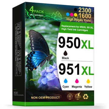 950XL 951XL Ink Cartridges Combo Pack Replacement for HP 950 951 / 950XL 951XL, Compatible with HP OfficeJet Pro 8600 8610 8620 8630 8640 8660 251DW 276DW –High Yield 4-Pack