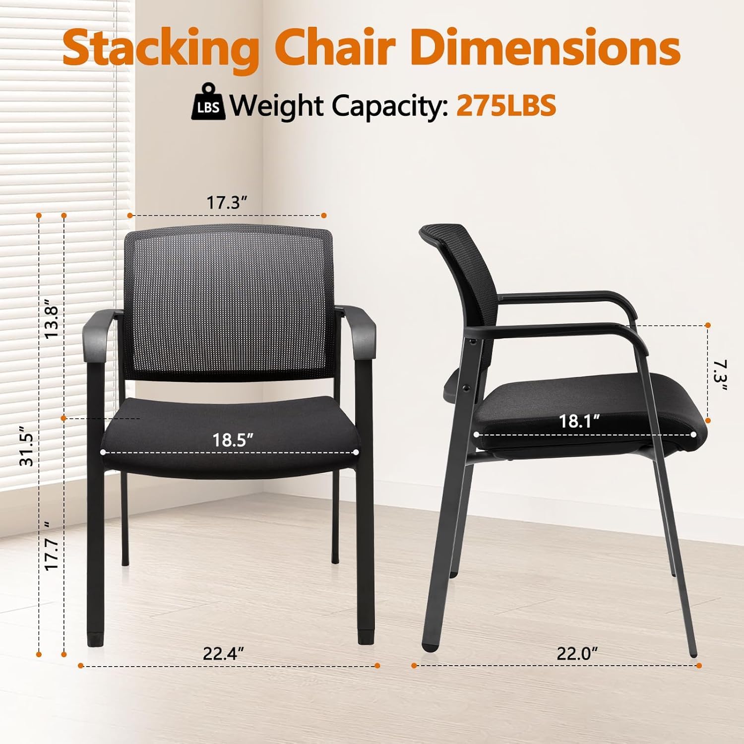 Clatina Mesh Back Stacking Arm Chairs with Upholstered Fabric Seat and Ergonomic Lumber Support for Office School Church Guest Reception Grey