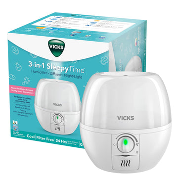 Vicks Humidifier 3-in-1 SleepyTime Cool Mist Humidifier for Nursery, White
