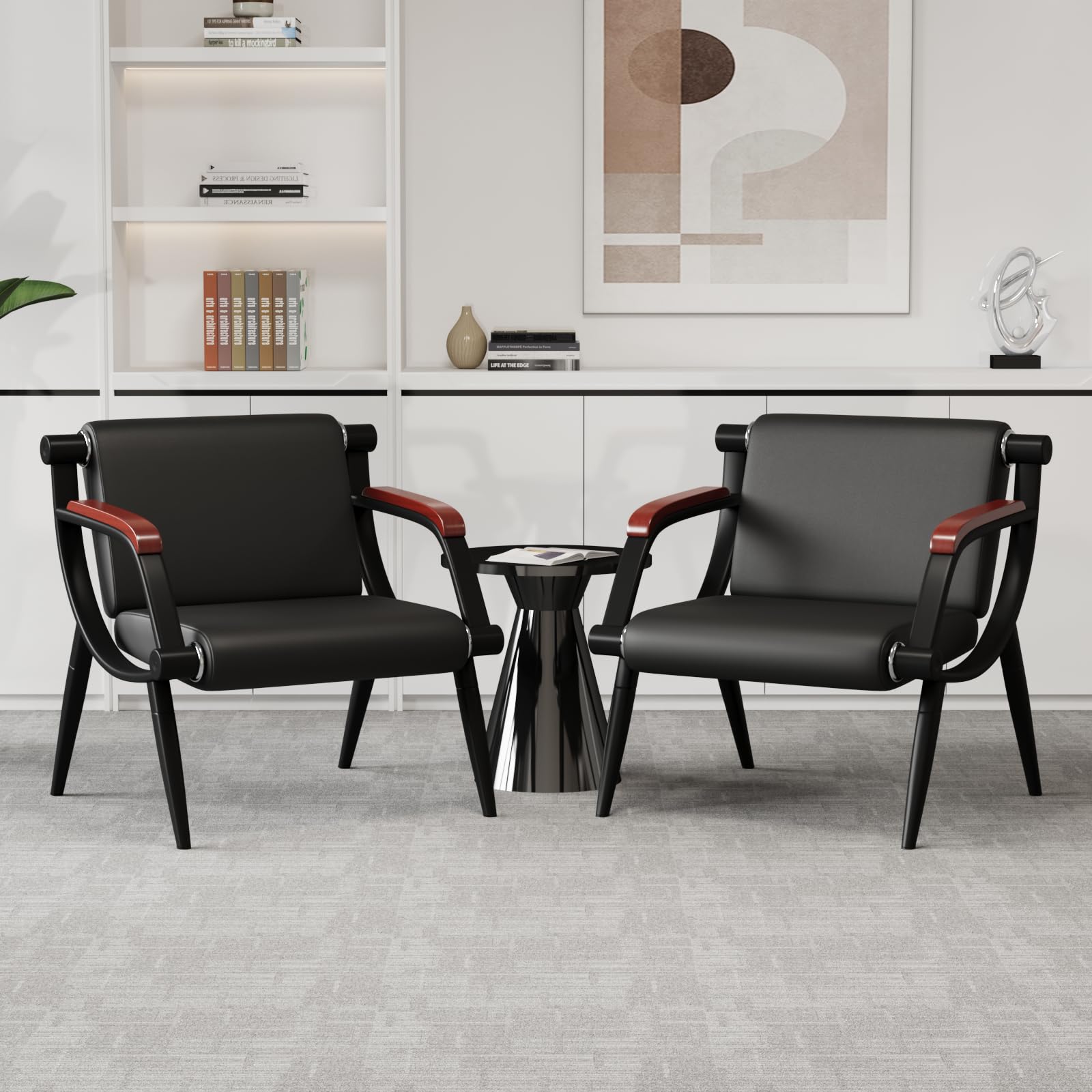 Wonline Office Waiting Room Chairs Set of 2 Black Reception Guest Chairs with Arms Lobby & Waiting Room Furniture for Clinic, Hospital,