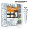 KURUI 140Pcs #8 Self Drilling Drywall Anchors with Screws Kit, Heavy Duty Dry Wall Anchors for Hanging Sheetrock, 50 Self-Tapping Plastic Drywall Hangers 50 Sheet Rock Screws, Mounting Hardware -75LB