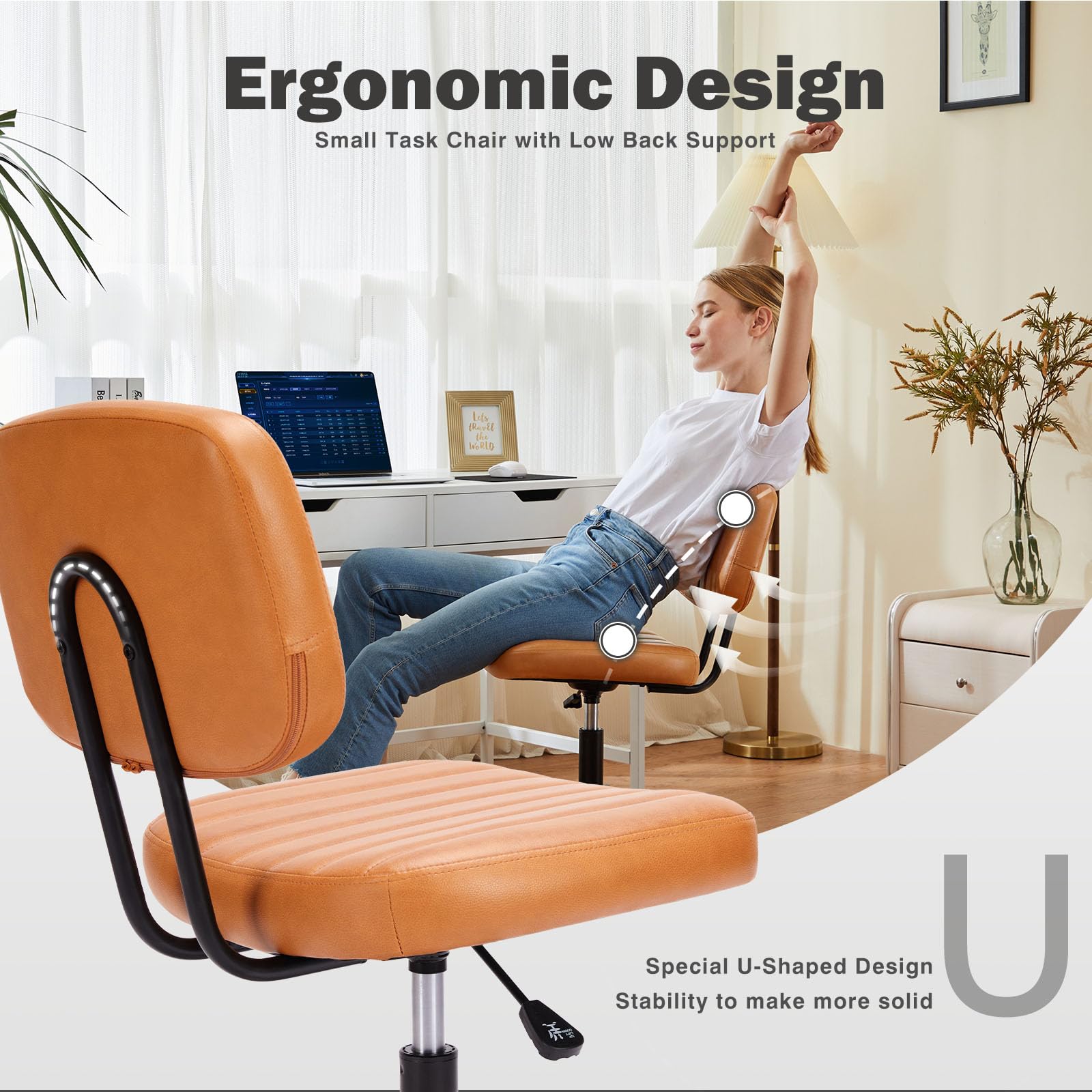 Dumos Small Desk Chair, Home Office Chair, Lumbar Support, Brown