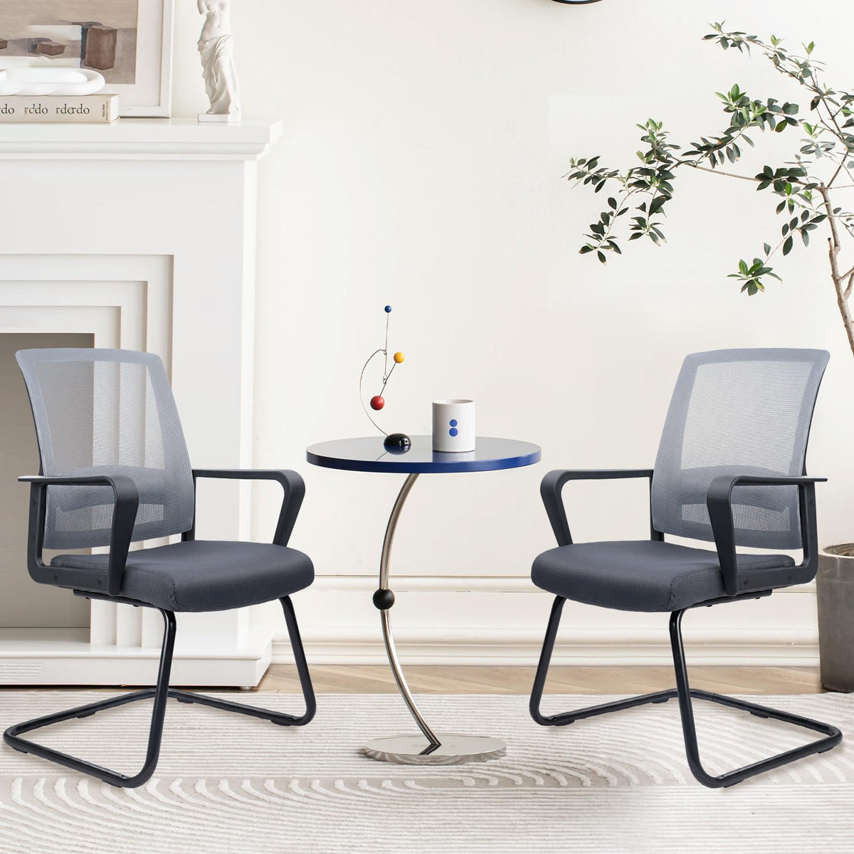 Clatina Office Guest Chair with Lumbar Support and Mid Back Mesh Space Air Grid Series for Reception Conference Room Gray 2 Pack, Grey
