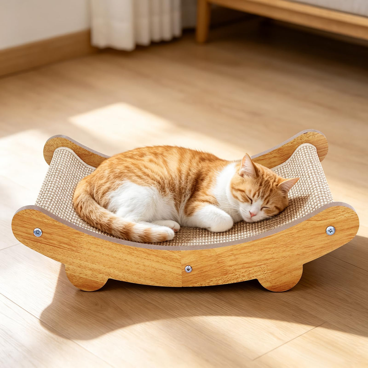 23.2 Inch Large Natural Sisal Cat Scratcher Bed, Durable Scratching Pad Lounge Hammock for Indoor Large Cats, 2-in-1 Scratch Post for Sleep & Scratch, Protects Furniture from Scratches