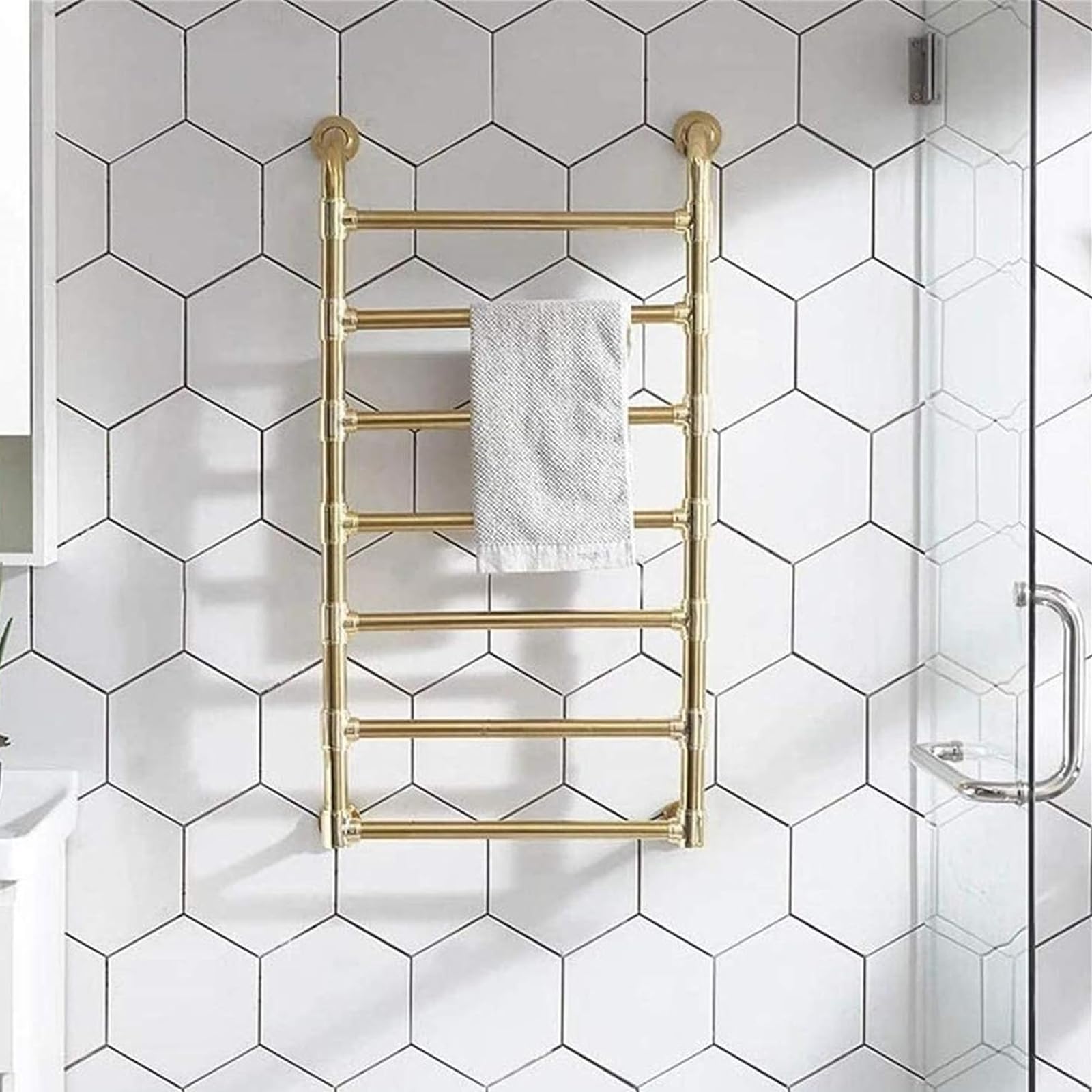 Bathroom Wall heaterTowel Warmer,HotTowel Warmer, Electric HeatedTowel Wall-Mounted Drying Rack with 7 Bars, 39.4× 20.7inch, 304 Stainless Steel Gold for Bathroom,Hardwire(