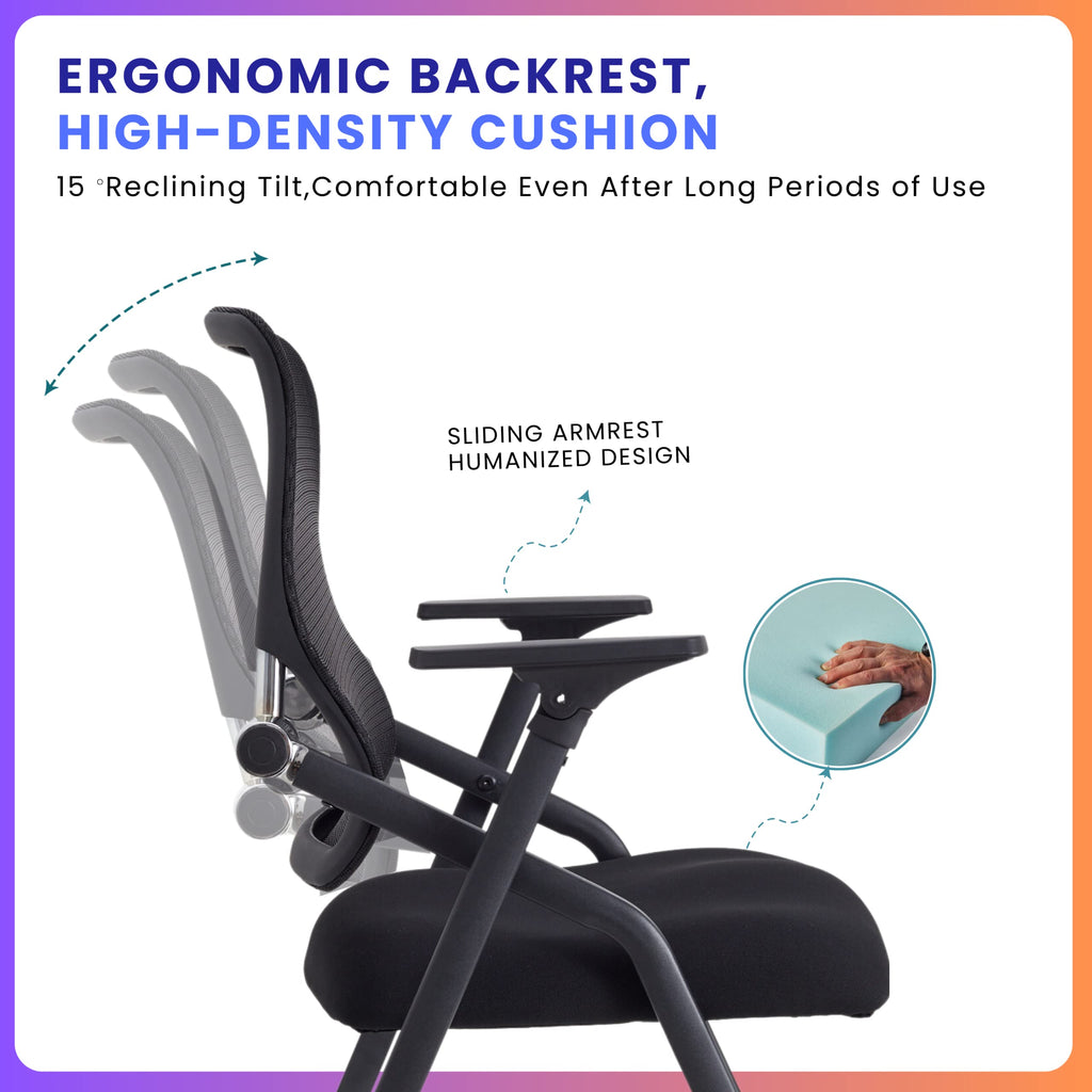 Brobriyo 4 Pack Stackable & Foldable Conference Room Chairs with Lumbar Support, Armrest - Ergonomic Mesh Bouncing Back for Office Meeting,