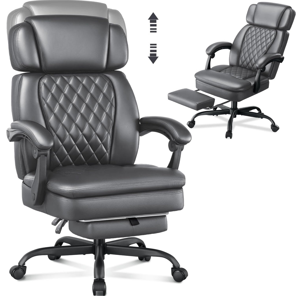 400lbs Executive Office Chair with Foot Rest for Heavy People, Ergonomic Big and Tall Desk Chair with Adjustable Headrest, High Back Pu Leather