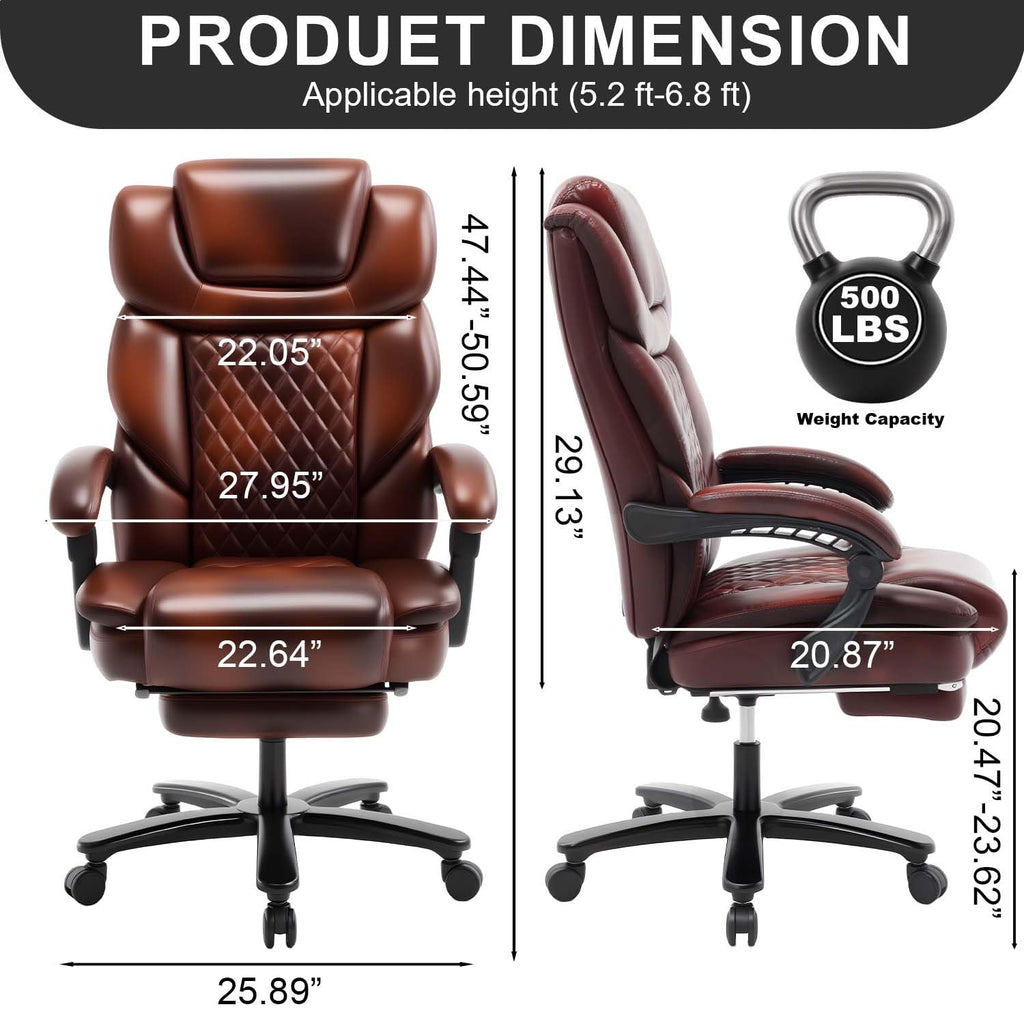 Plus Size Brown Leather Reclining Executive Office Chair for Heavy People, Large(400lbs), Black Brown