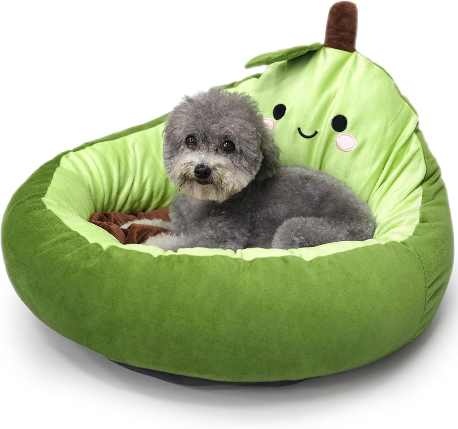 Avocado Calming Dog Bed & Cat Bed for Small Dogs, Cute Pet Bed Round Cat Bed Washable Plush Bed