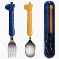 2-Piece Kid Utensils Set, 304 Stainless Steel Kids Fork and Spoon for Self-feeding, Safe Kid Silverware with storage case for School Lunch, Travel & Outdoors, Dishwasher Safe(BLUE)