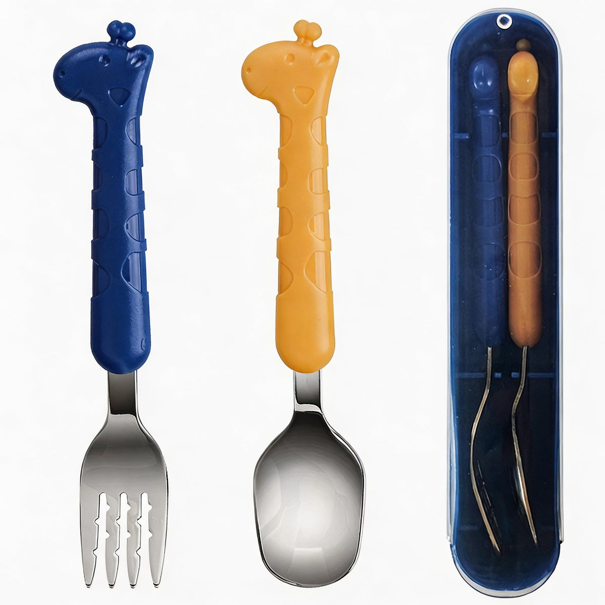 2-Piece Kid Utensils Set, 304 Stainless Steel Kids Fork and Spoon for Self-feeding, Safe Kid Silverware with storage case for School Lunch, Travel & Outdoors, Dishwasher Safe(BLUE)