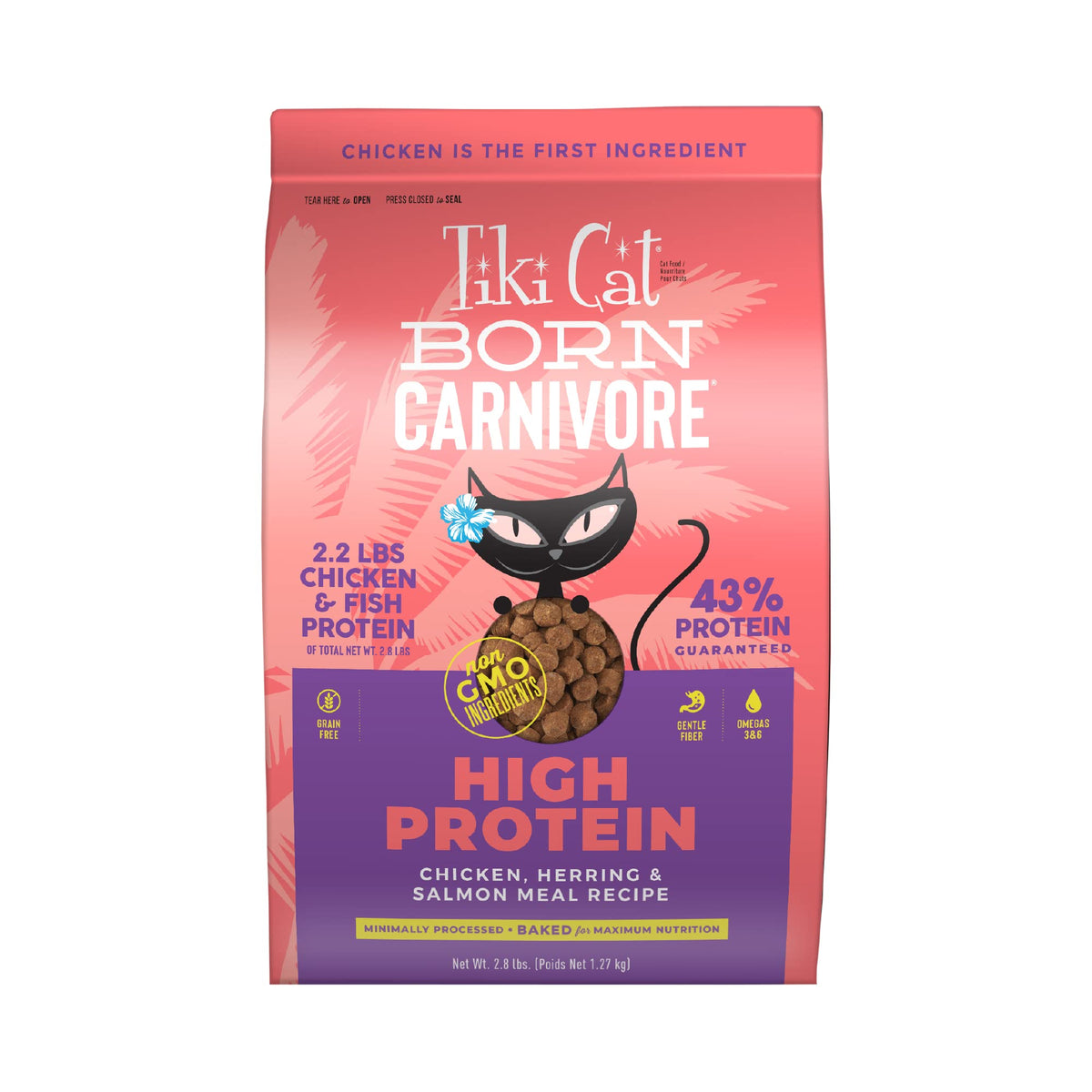 Tiki Cat Born Carnivore High Protein Dry Cat Food, Chicken, Herring & Salmon Meal, 2.8 lbs. Bag