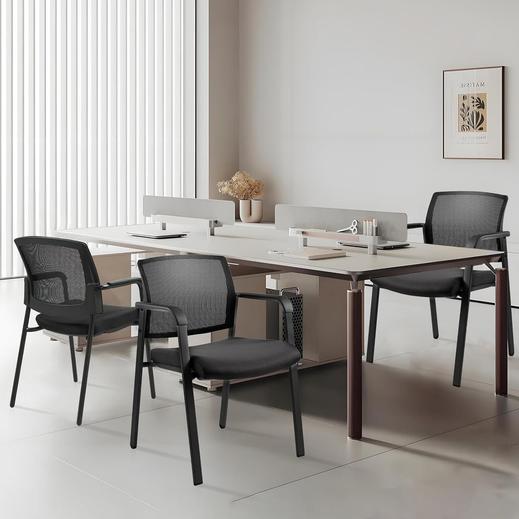 Clatina No Wheels Conference Room Chairs Set of 8, Stackable Office Guest Reception Chair with Armrests, Mesh Back Waiting Room Chairs for