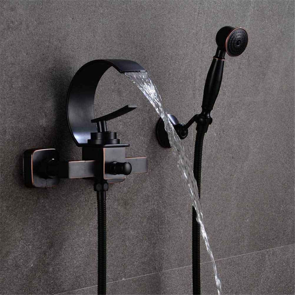 Basin Faucet Waterfall Bathtub Faucets and Showerheads Set Black Bathroom Faucet Shower Dual Contral Shower Wall Mounted for Bathroom with Hand Shower