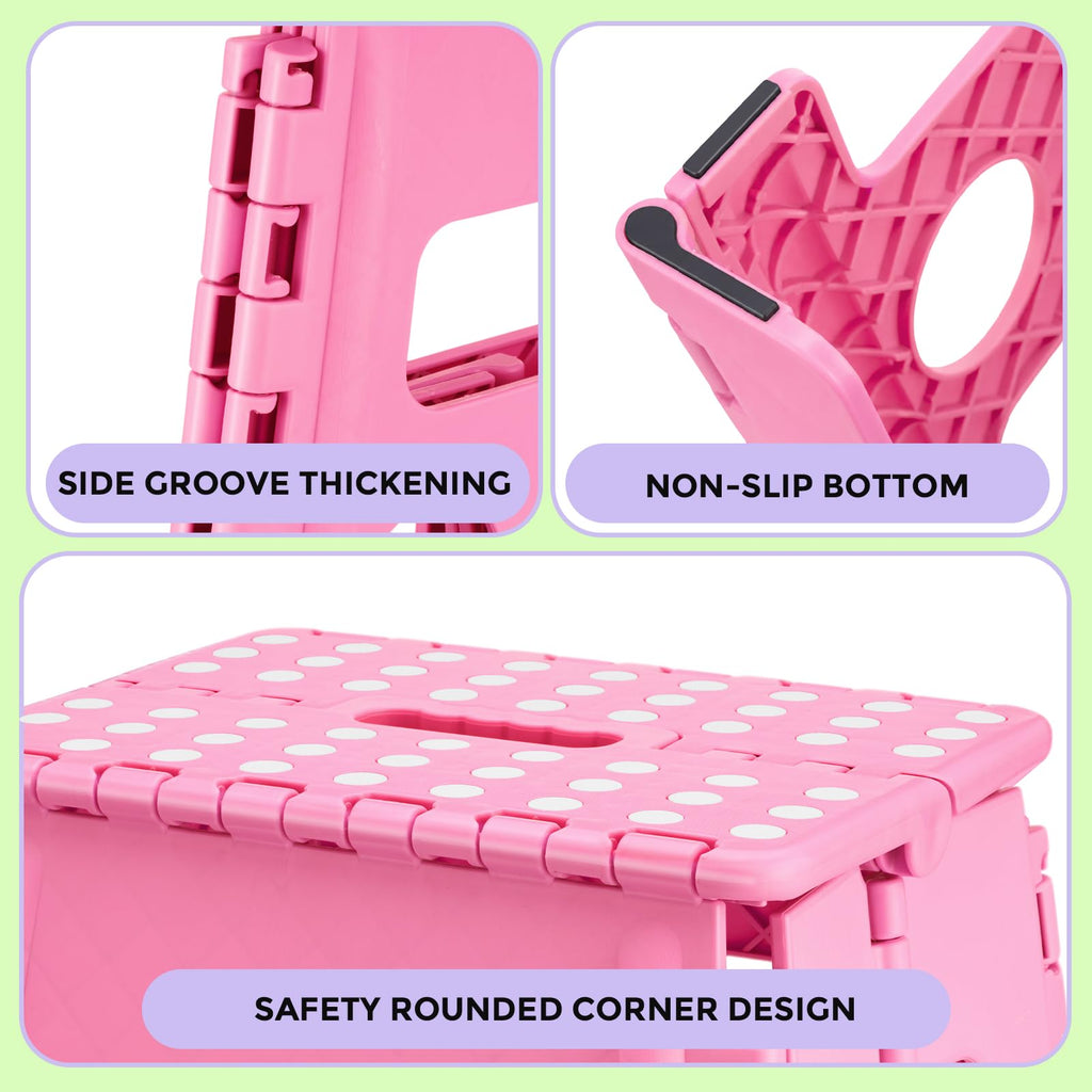 Dyforce Folding Step Stool 13 Inch,300lbs Foldable Stool for Adults & Kids, 13inch, Pink