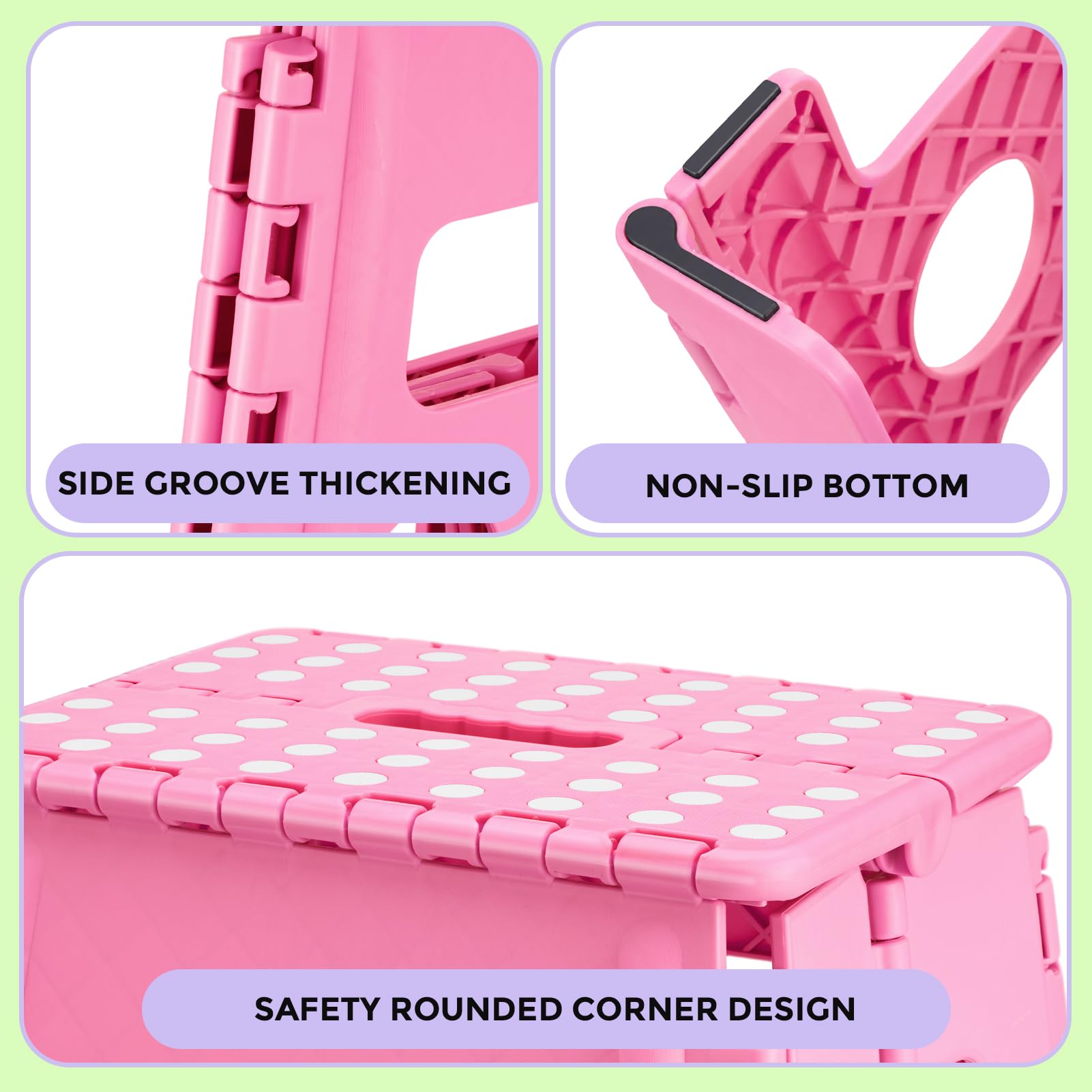 Dyforce Folding Step Stool 13 Inch,300lbs Foldable Stool for Adults & Kids, 13inch, Pink