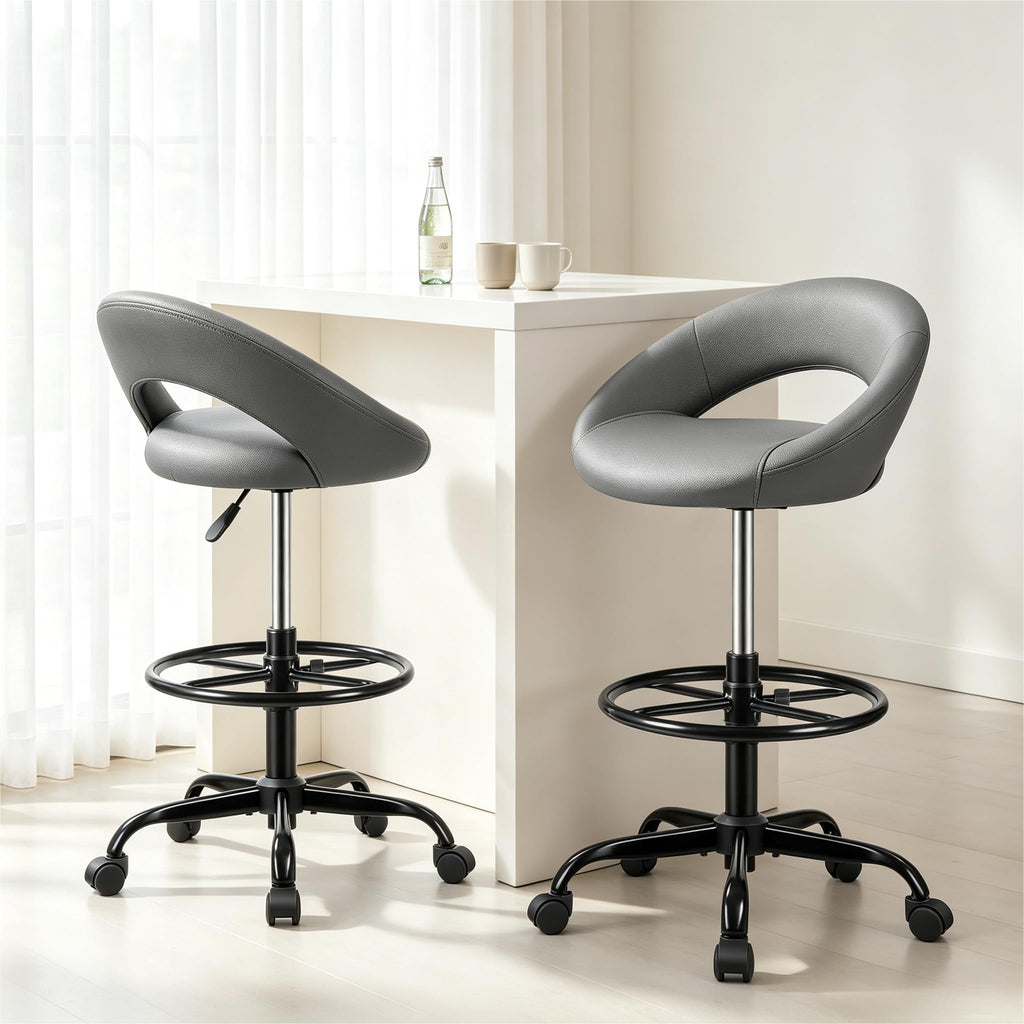 Stella Mia Ergonomic Drafting Chair for Standing Desk, Pu Leather Bar Stool, 2 Pack, Grey