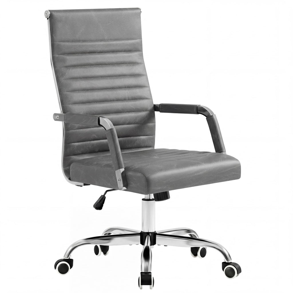 Furmax Ergonomic Office Desk Chair, Executive Ribbed Mid-back Pu Leather Conference Room Chair Adjustable Swivel Chair with Arms (1, Bicolor