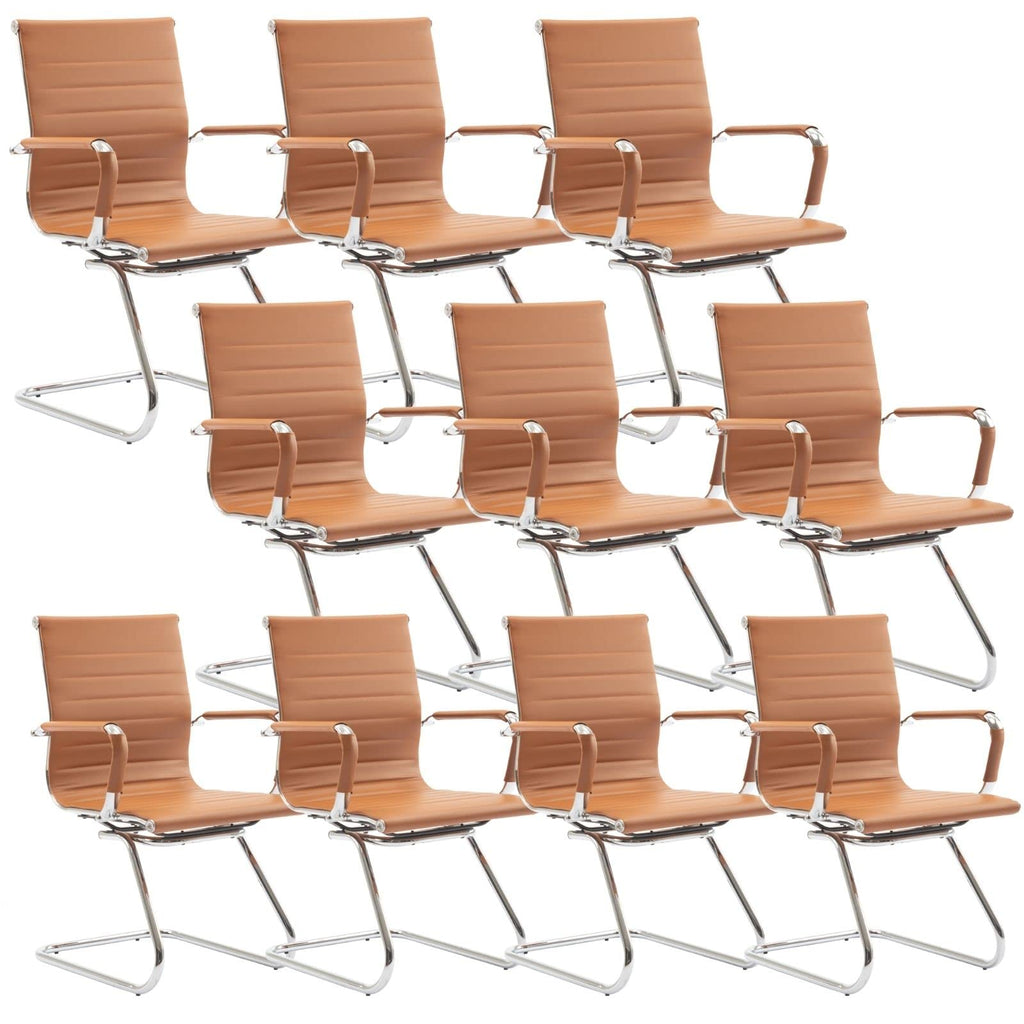 Hny 10-pack Pu Leather Office Guest Chairs, 10 PCS, Cognac