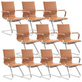 Hny 10-pack Pu Leather Office Guest Chairs, 10 PCS, Cognac