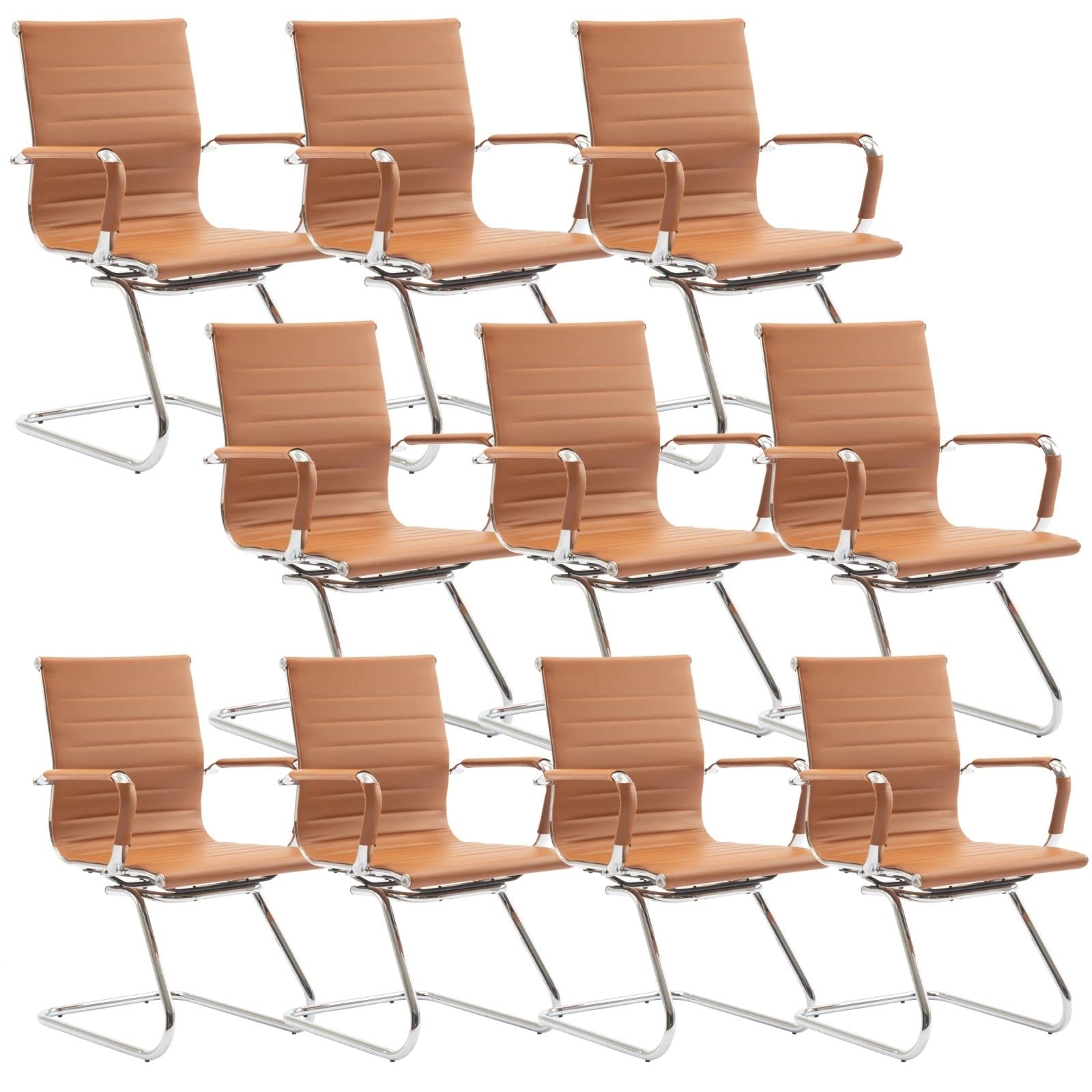 Hny 10-pack Pu Leather Office Guest Chairs, 10 PCS, Cognac