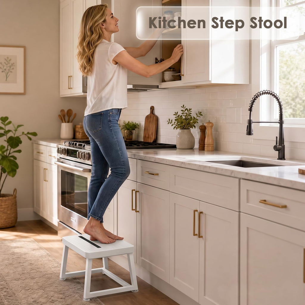 Itsst Wooden Step Stool for Adults Small Bed Step Stool with 500lb, White