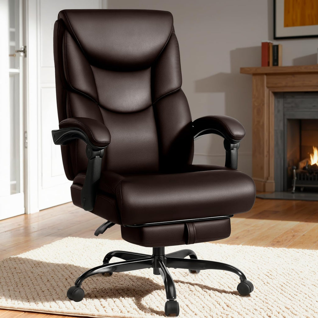 Wailor 400lbs Office Chair with Foot Rest, Reclining Big and Tall Office Chair with Lumbar Support, High Back Pu Leather Computer Chair,comfy